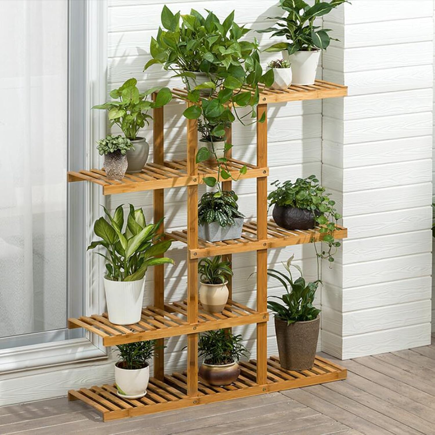 Amazon Com Magshion Wooden Flower Stands Plant Display Rack Choose 3 4 5 6 Shelf 5 Shelf Garden Outdoor