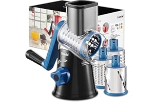 Geedel Kitchen Cheese Grater, Rotary Mandoline Vegetable Slicer with Interchangeable Blades, Easy to Use Rotary Grater Slicer