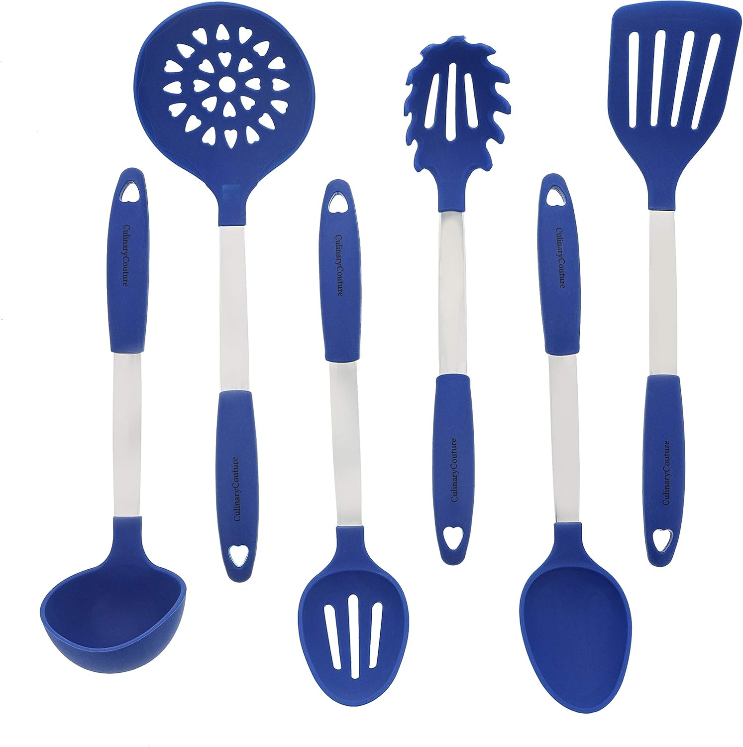 Blue Kitchen Utensil Set Stainless Steel & Silicone Heat Resistant