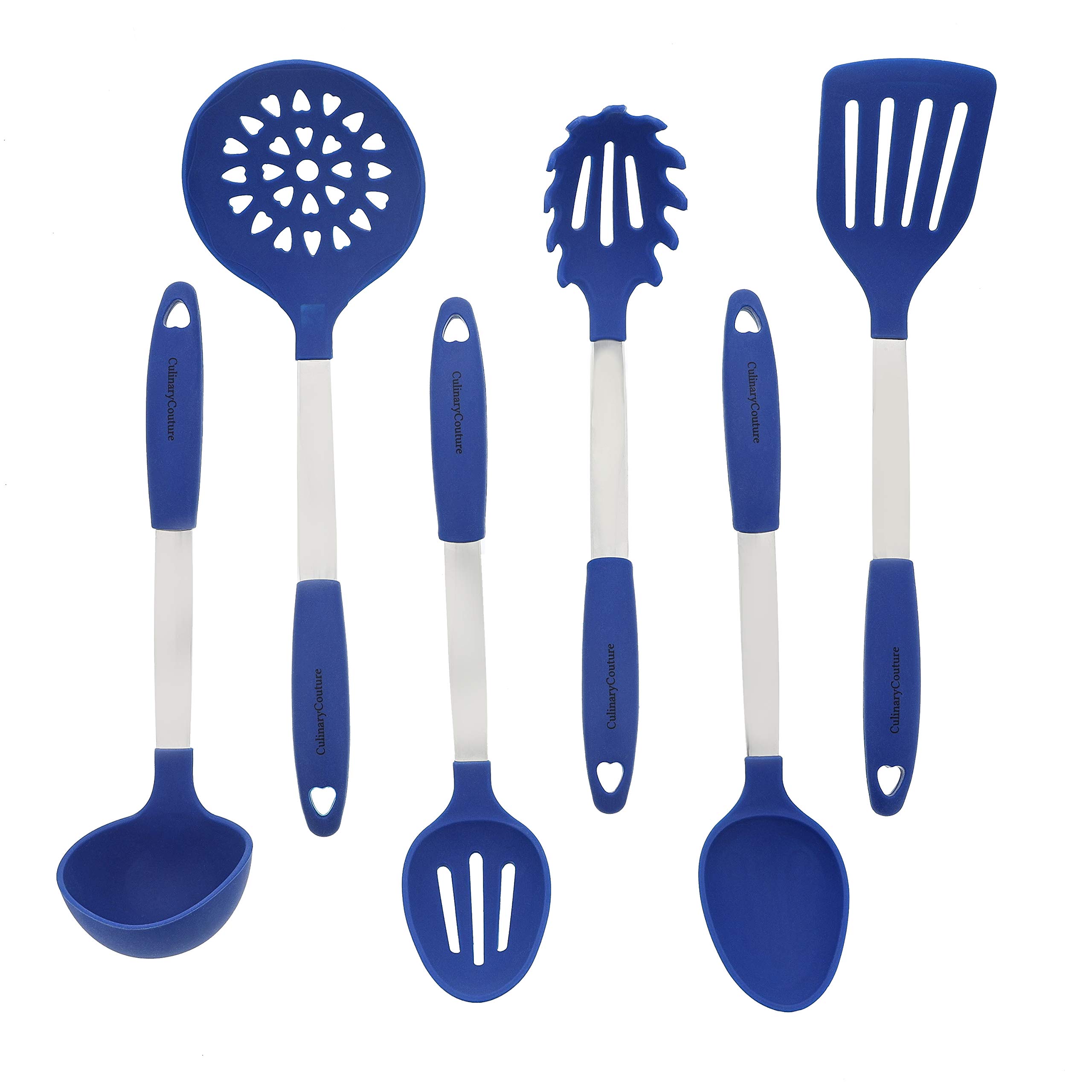 Blue Kitchen Utensil Set Stainless Steel Silicone Heat Resistant