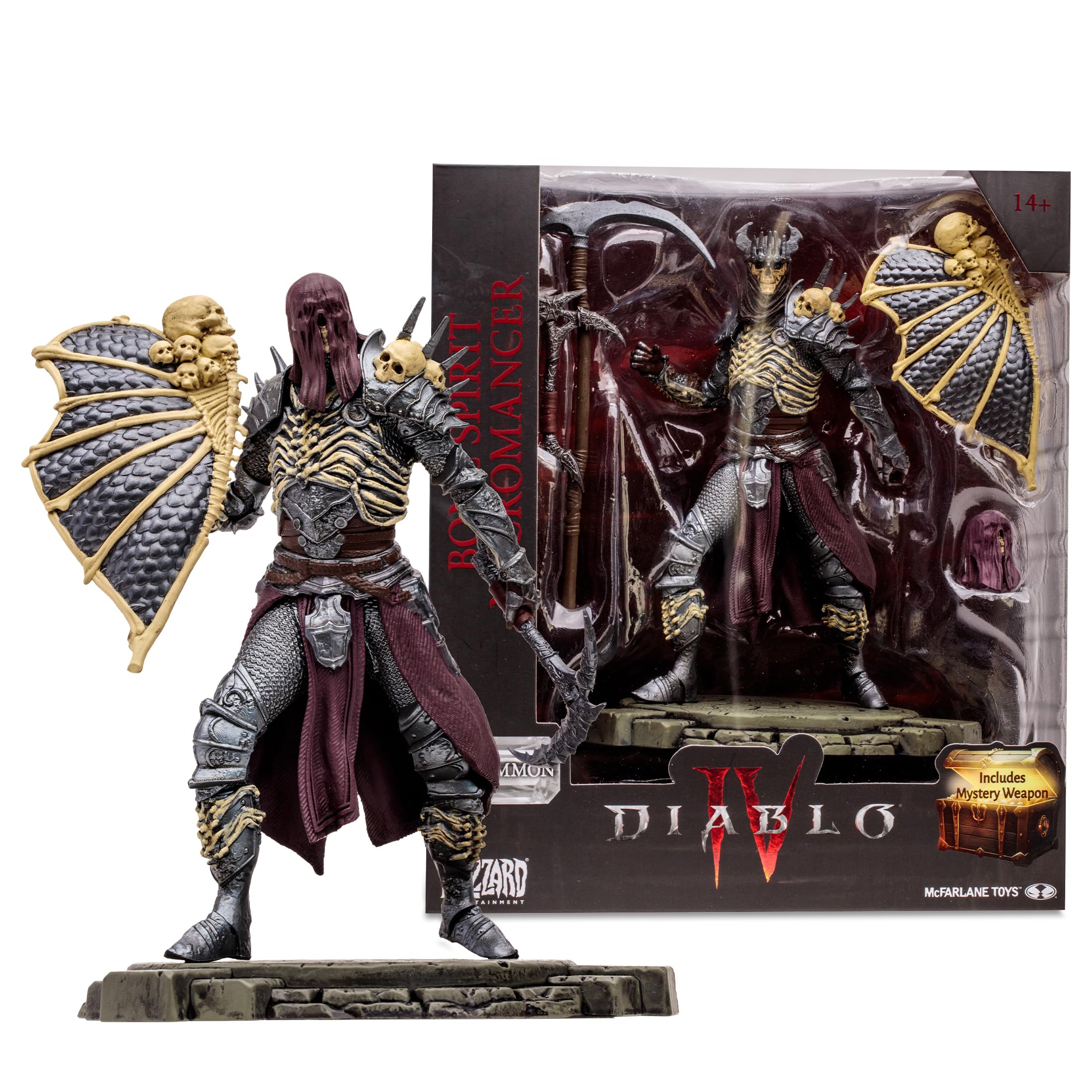 McFarlane Toys Diablo IV Bone Spirit Necromancer 1:12 Scale Posed Figure with Interchangeable Head, 2 Weapons, Shield, Display Base, and Mystery Weapon - Summon Vengeful Hordes