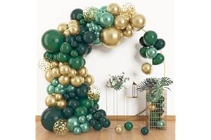Amandir 153pcs Green and Gold Balloon Garland Arch Kit, Different Sizes 18 12 10 5 inch Green Latex Metallic Confetti Balloons for Graduation Birthday Anniversary Safari Party Decoration Supplies