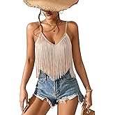 SweatyRocks Women's Fringe Sleeveless Boho Tassel Tank Top Slim Fit Cami Summer Tops