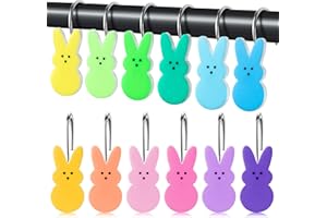 MALLMALL6 12Pcs Easter Peep Bunny Shower Curtain Hooks Metal Rustproof Colorful Cute Rabbit Decorative Pendants for Bathroom 