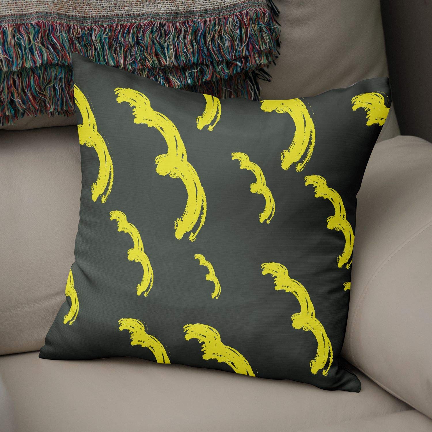 Bonamaison Decorative Cushion Cover Neon Yellow & Fume, Throw Pillow Covers, Home Decorative Pillowcases for Livingroom, Sofa, Bedroom, Size: 50x50 Cm - Designed and Manufactured in Turkey
