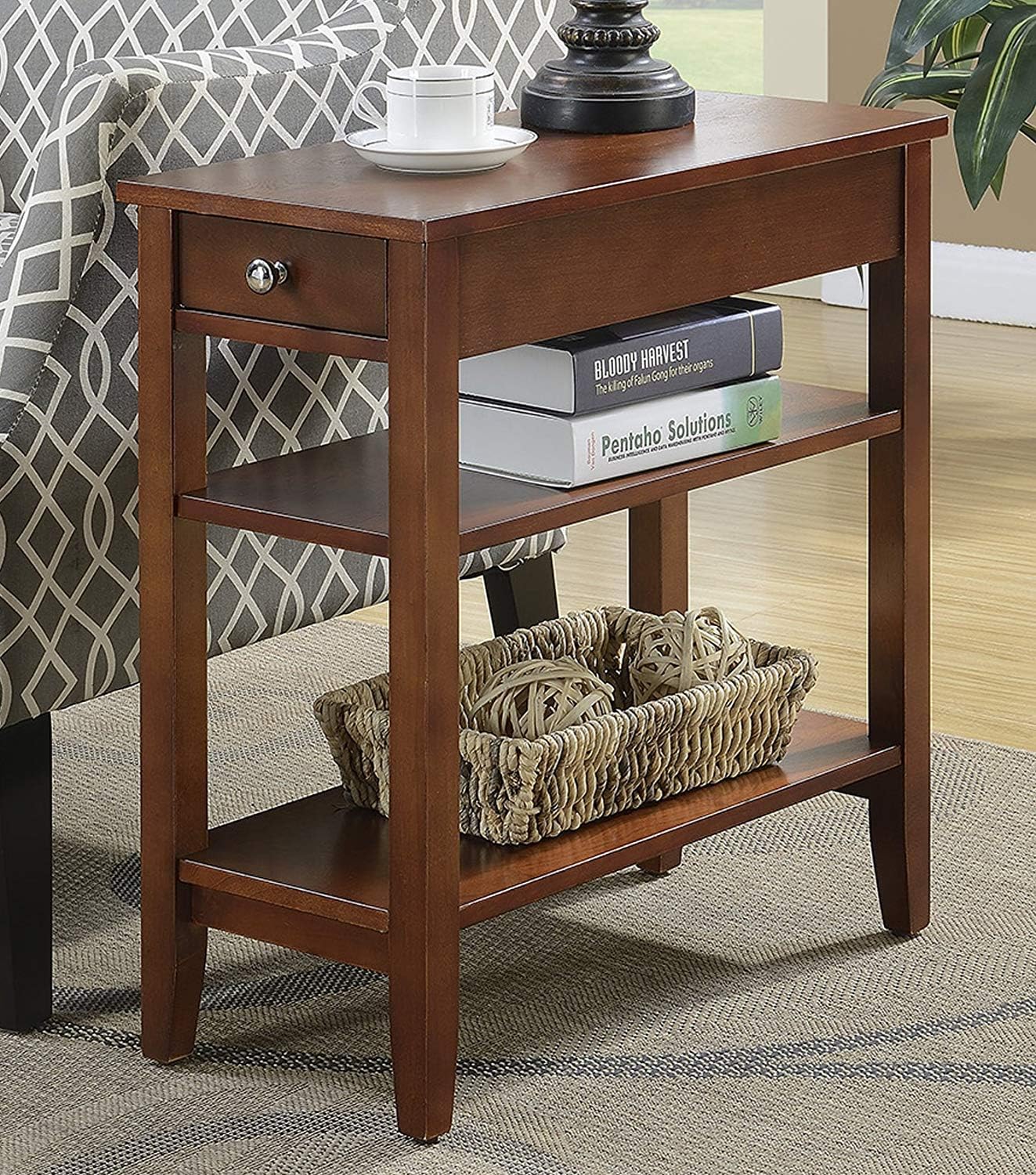 Convenience Concepts American Heritage Three Tier End Table with Drawer, Mahogany: Furniture & Decor