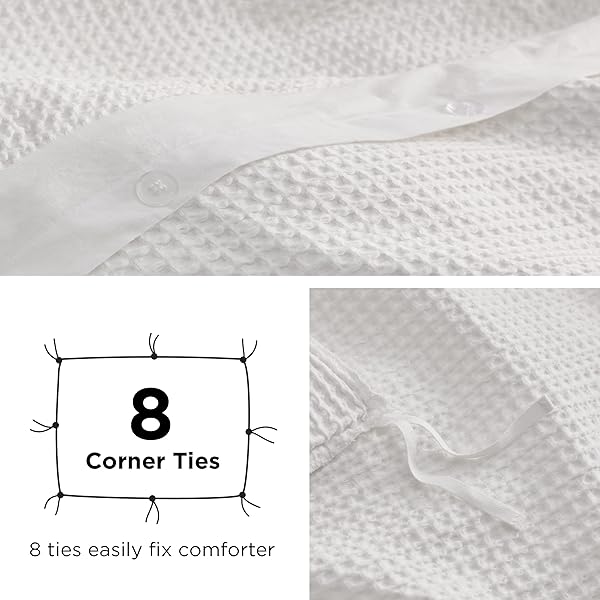 BEDSURE COTTON DUVET COVER KING – 100% COTTON WAFFLE WEAVE COCONUT WHITE DUVET COVER KING SIZE, GENTLESOFT™ AND BREATHABLE BEDDING SET FOR ALL SEASON, 3 PIECES, 104″X90″