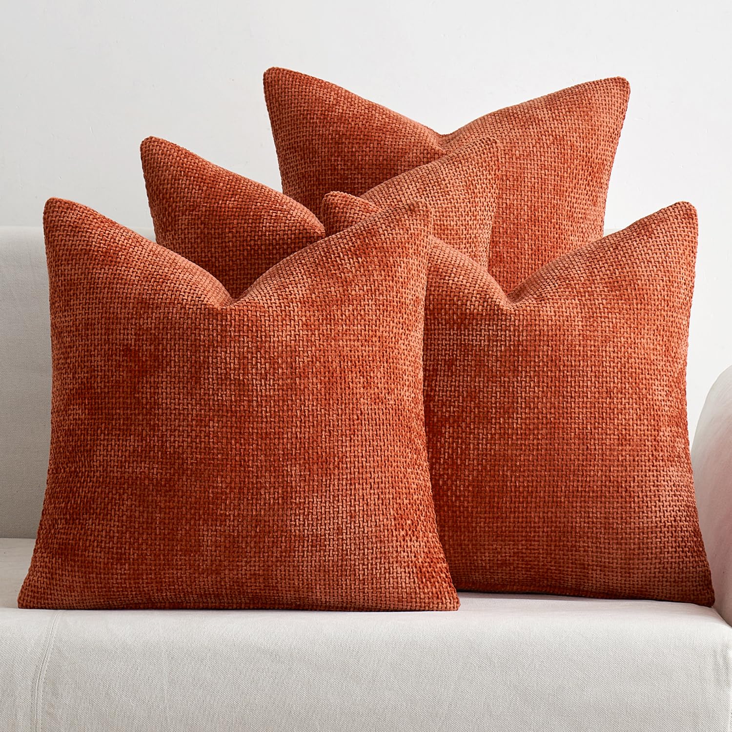 Photo 1 of MIULEE Fall Pack of 4 Couch Throw Pillow Covers 18x18 Inch Burnt Orange Soft Decorative Chenille Pillow Covers Farmhouse Accent Cushion Covers for Boho Home Decor Sofa Bedroom Living Room