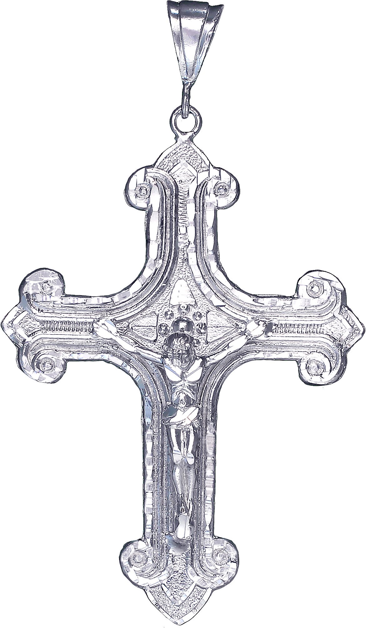 eJewelryPlus Large Heavy Sterling Silver Cross with Jesus Pendant Necklace 18 Grams 3.5 Inches