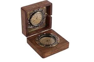 US HANDICRAFTS Handmade Brass Sundial Compass with Rosewood Box - Authentic Vintage Maritime & Nautical Decor, Collectible Gift for Him or Her