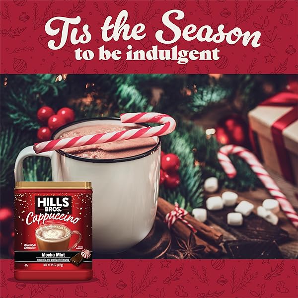 HILLS BROS. INSTANT CAPPUCCINO MIX, MOCHA MINT CAPPUCCINO MIX – ENJOY COFFEEHOUSE FLAVOR FROM HOME – CAPPUCCINO WITH MINTY NOTES (15 OUNCES)