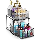 Sorbus 2 Tier Metal Under Sink Organizer for Bathroom, Kitchen, Strong Steel Mesh Sliding Drawers for Under Sink, Under Cabinet, Closet, Kitchen, Pantry, Bathroom Organizers and Storage (Black)