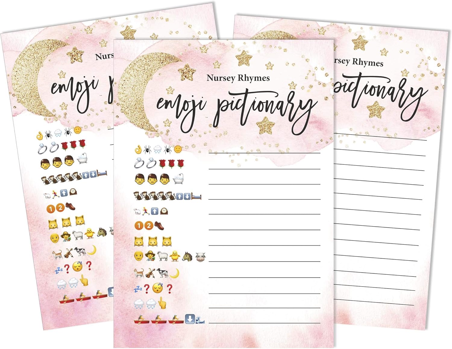 Amazon Com Inkdotpot 50 Baby Shower Pictionary Quiz Nursery Rhymeglitter Star Fun Guessing Game Gender Reveal Baby Shower Game Idea Home Kitchen