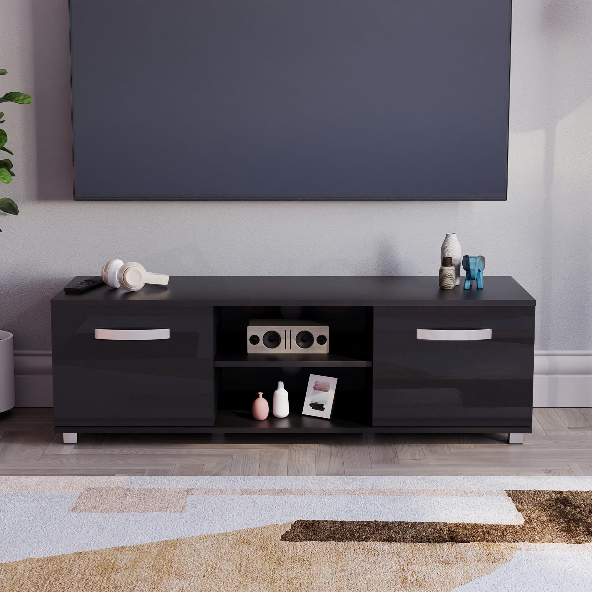 Vida Designs Cosmo TV Unit 2 Door Modern Gloss Matte MDF Living Room Cabinet Media Stand Furntiure Black 120cm