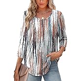XIEERDUO 3/4 Length Sleeve Tops for Women 2026 Crewneck Casual Pleated Tunic Tops Shirts Blouses
