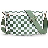 KALIDI Checkered Crossbody Bags for Women Travel Flat Fanny Packs for Woman Men Nylon Cross Body Purse Fashion Belt Bum Bag