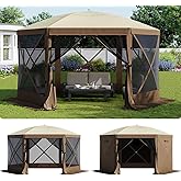 Aoxun 12x12ft Pop Up Canopy Tent, Camping Gazebo Screen Tent, Brown | 6-Sided Pop Up Canopy Tent, Mesh Windows, Carry Bag &amp; Stakes, for Patio Lawn Backyard, Easy Setup, UV Protection