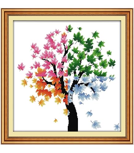 Kit De Broderie Point De Croix Débutant - Motif Arbre D'Amour Cœur Rouge - Tissu Imprimé 30x22 Cm - 3