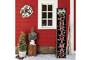 AUSTAB Merry Christmas Welcome Porch Sign Xmas Wooden Door Sign 47'' Large Porch Sign for Home Front Door Yard Party Decor