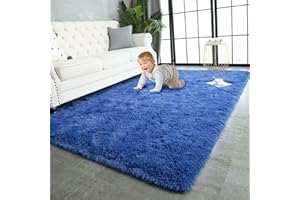 TWINNIS Super Soft Shaggy Rugs Fluffy Carpets, 5x8 Feet, Indoor Modern Plush Area Rugs for Living Room Bedroom Kids Room Nursery Home Decor, Upgrade Anti-Skid Rectangular Fuzzy Rug, Indigo