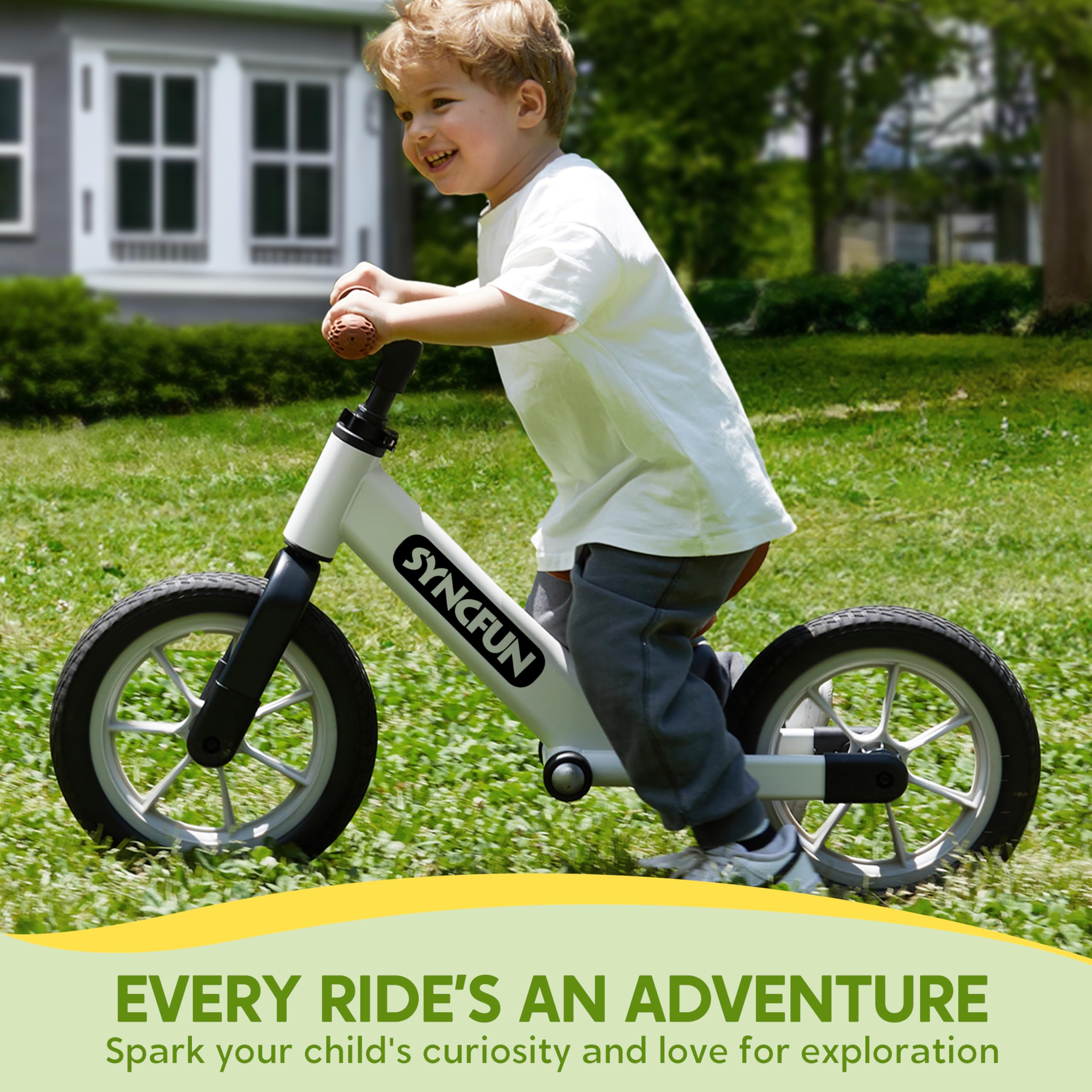 SYNCFUN 12'' Toddler Balance Bike for 2, 3, 4, 5 Year Old Kids, Lightweight Bike with Adjustable Seat and Rubber Tires for Children, Balancing Toy for 2-5 Girls and Boys Birthday Gift (White)
