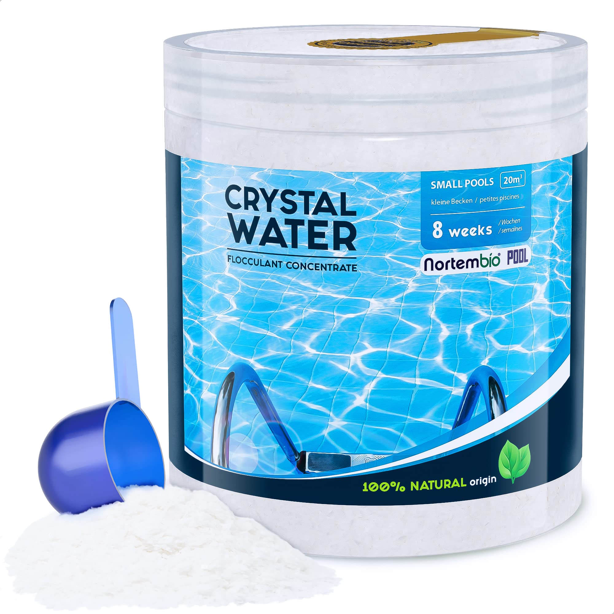 Nortembio Pool Flocculant 8 Weeks Concentrated Water Clarifier for Small Pools & Spas Concentrated Turbidity Remover | Crystal Clear, Organic & Family-Safe