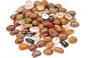 ROCKIMPACT 100PCS Engraved Rocks Different Words Inspirational Stones Bulk Faith Stones Novelty Gifts Zen Stones Gratitude Rocks Healing Prayer Stones Encouragement Rocks Wholesale, 2"-3" ea