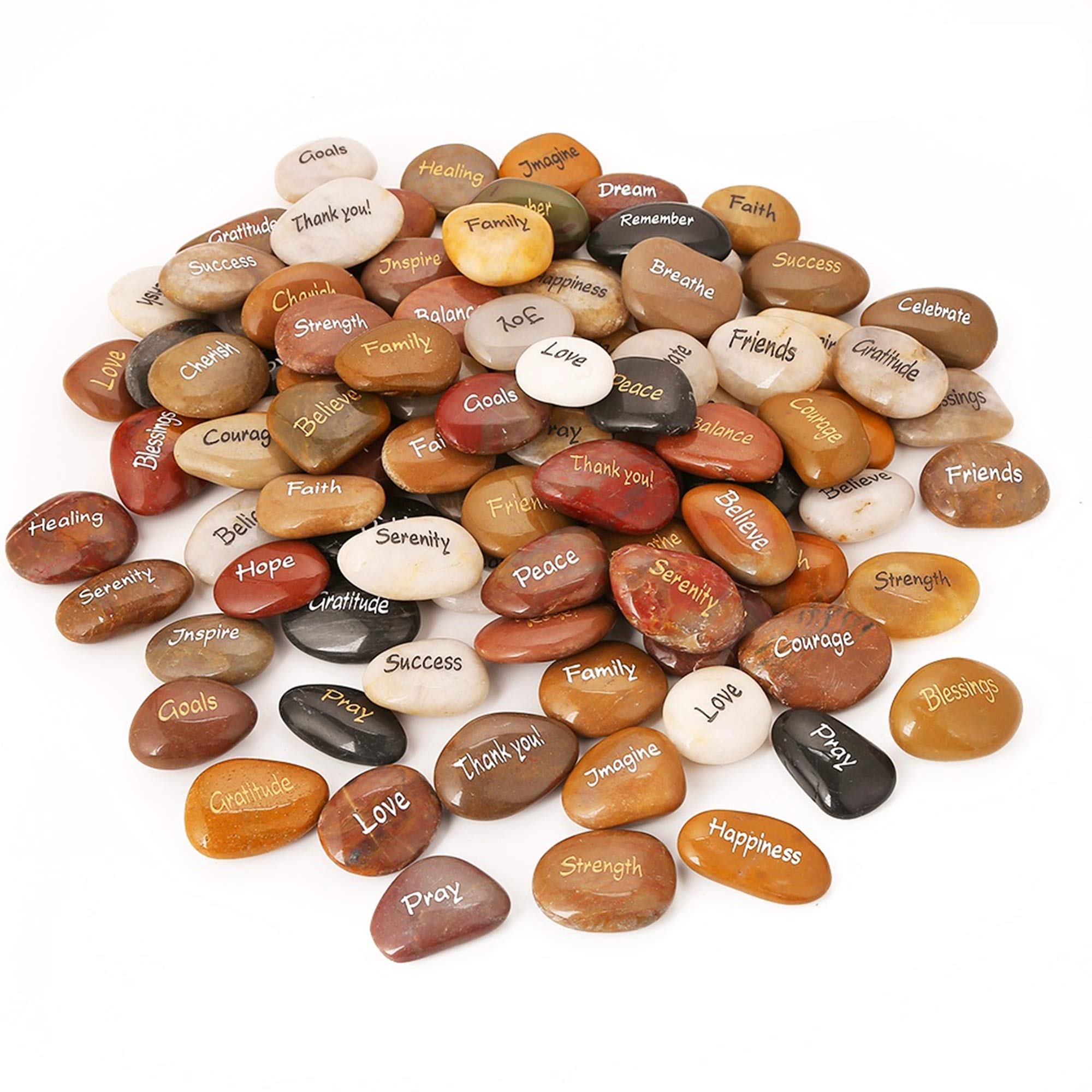ROCKIMPACT 100PCS Engraved Inspirational Stones, Sentimental Gifts, Motivational Keepsake, Different Words Message Pebbles, Gratitude Healing You Rock Ornament, Wholesale Price, 5-8cm (2"-3") ea