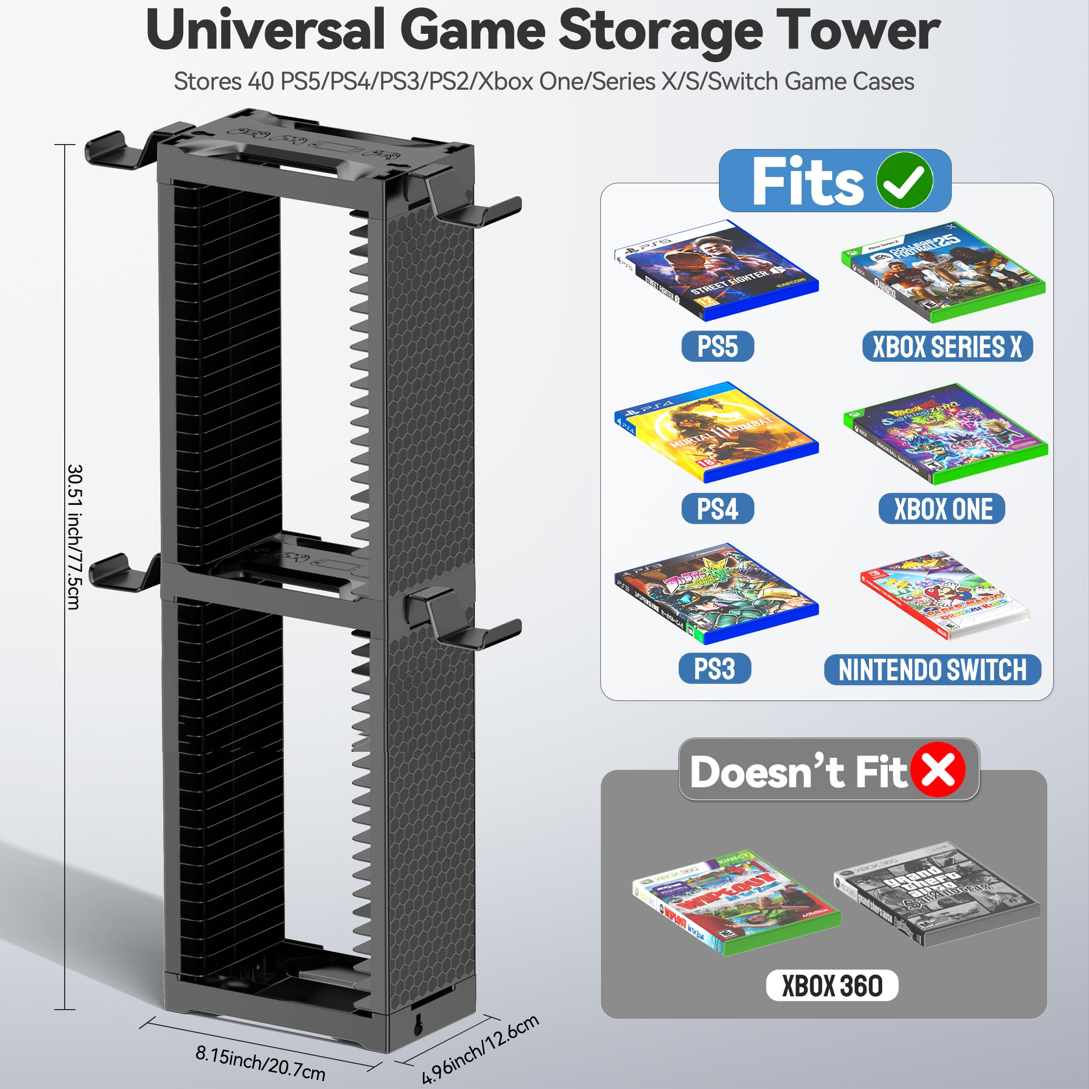 Kytok Spiele Aufbewahrung Game Storage Tower mit Controller Ständer, Spiele Organizer Wandhalterung für Nintendo Switch 2/ PS5/ PS4/ Xbox, Gaming Shelf für 20 Spiel Discs, Gaming Zubehör 2 T 2