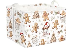 Clastyle Christmas Gingerbread Baby Laundry Hamper Snowflake Kid Storage Basket Boy Girl Gift Toy Box Collapsible Clothes Organizer Nursery Bin for Bedroom,White,40 * 30 * 30 cm