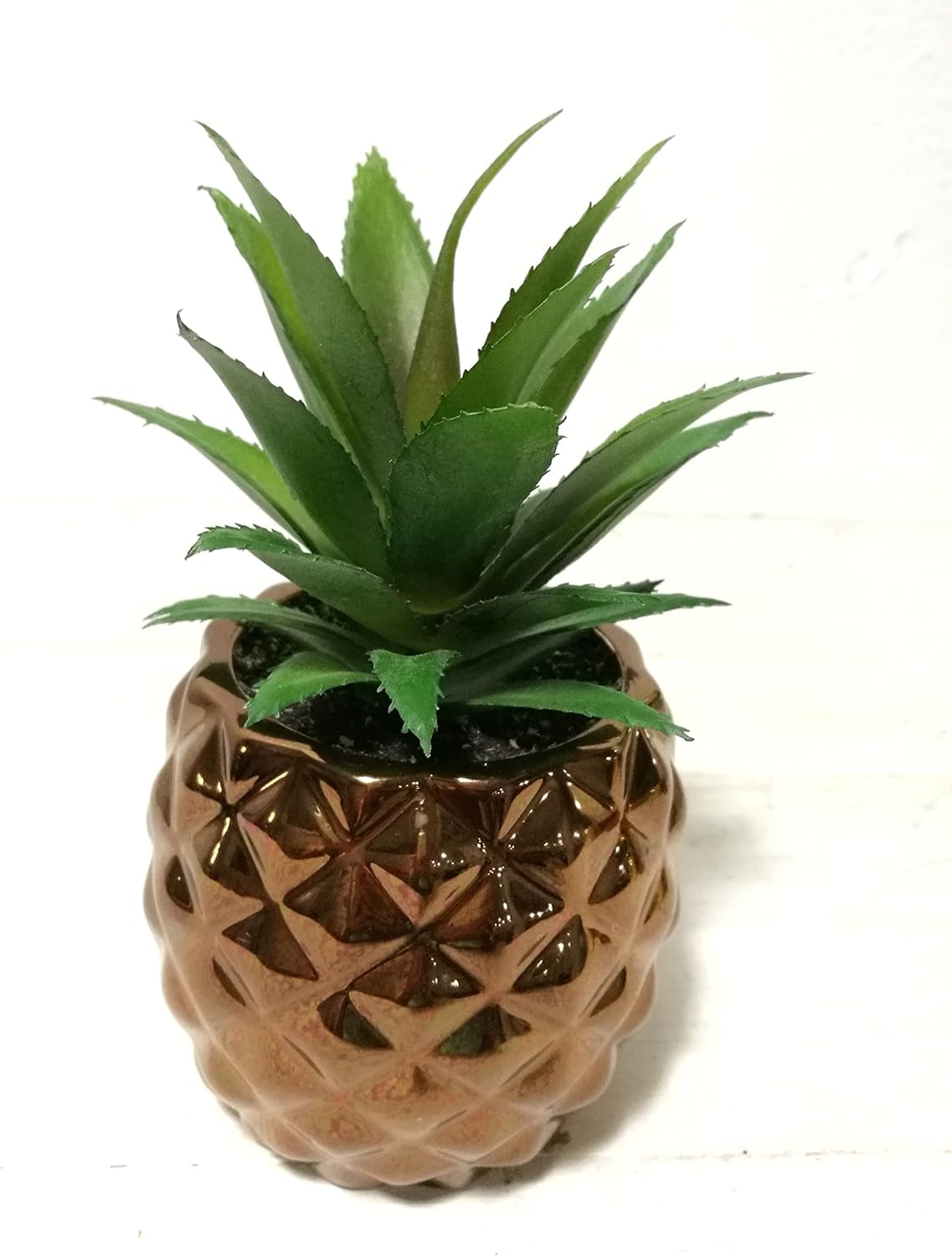 Porcelain Potted Artificial Succulent 7.8" Pineapple Home Decor Office Plant (Rose Gold) -