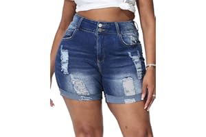 ALLEGRACE Plus Size Denim Shorts Women High Waisted Stretch Summer Jean Shorts