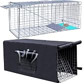 Live Animal Trap Cage with Cover, Heavy Duty Cat Trap for Stray Cats | Folding Skunk Traps Cage with Real Door for Raccoon, Groundhog, Skunk, Feral Cats, Squirrel-(32 x 10 x 12 inches)