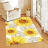AooHHooA Sunflower Rug 3x5 Yellow Rustic Floral Rug with Non-Slip Backing Washable Small Rugs for Entrance Kitchen Bedroom Li