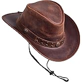 Sidewinder Australian Cowboy Leather hat Steampunk Unisex Adult for Men and Women Shapeable Outback Western Style Wide Brim