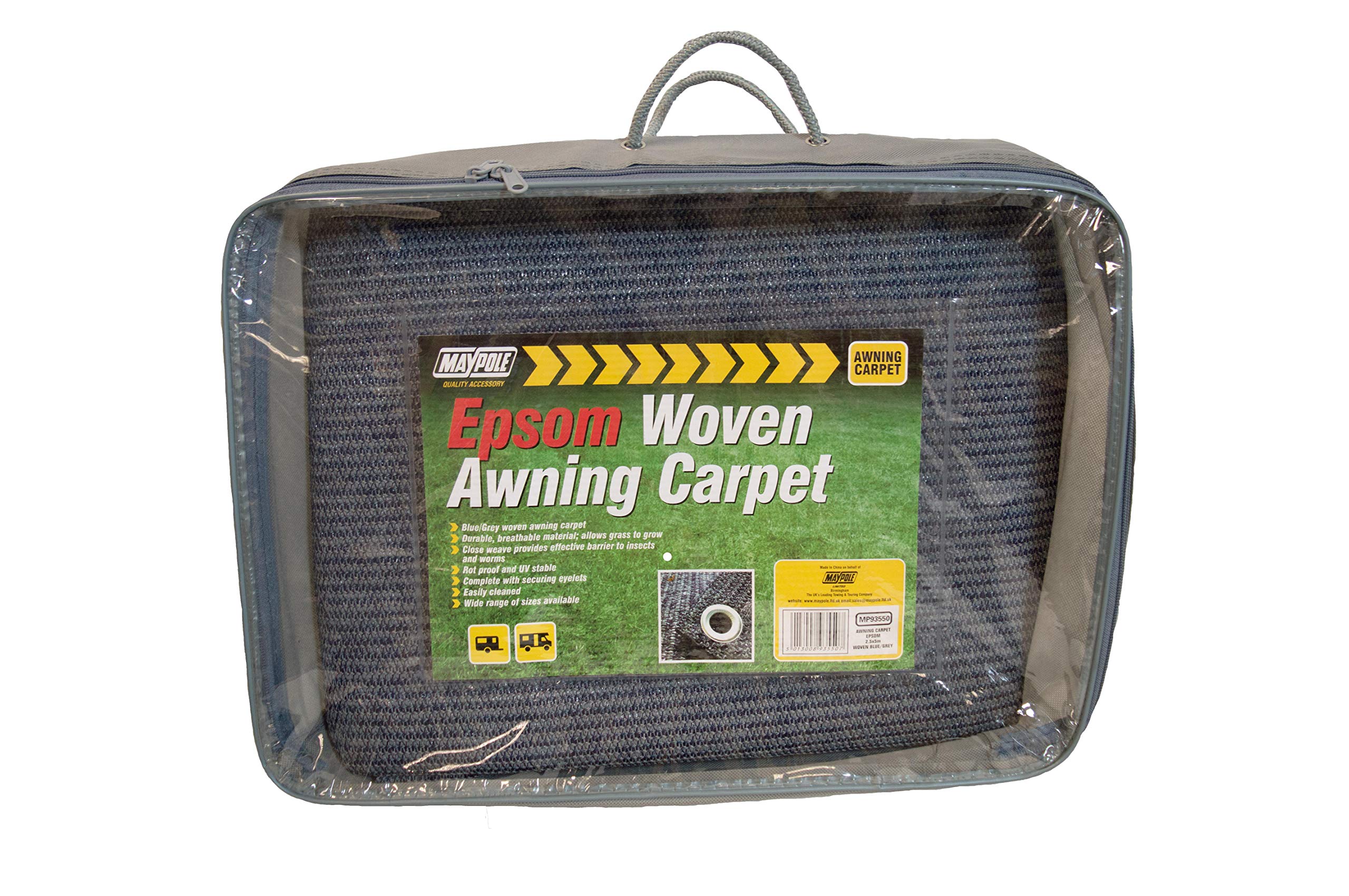 BITS4REASONS MAYPOLE NEW MODEL MP93525 BLUE/GREY EPSOM WOVEN AWNING CARPET, 2.5m x 2.5m - Breathable Ground Sheet, Durable Camping & Caravan Flooring, UV Stable & Rot-Proof, Easy Clean, Storage Bag