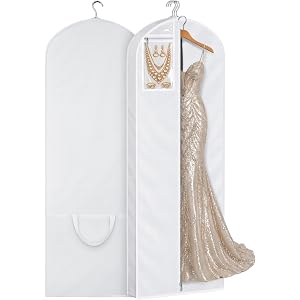 SLEEPING LAMB 70'' Wedding Dress Garment Bag with Large PVC Pocket, Long Dress Bag for Gowns for Closet Storage, Hanging Clot