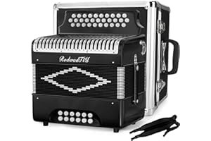 ROWADTIM 31-key adult accordion 12 bass in the keys of G/C/F，Accordion Instruments for Adults With Suitcase, Cleaning Cloth, Straps and Gloves（Black)
