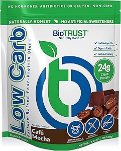 BioTrust Low Carb Natural and Delicious Protein Powder Whey and Casein Blend from Grass-Fed Hormone Free Cows, Non GMO, Soy Free, Gluten Free, Hormone and Antibiotic Free (6 Flavors) (Cafe Mocha)