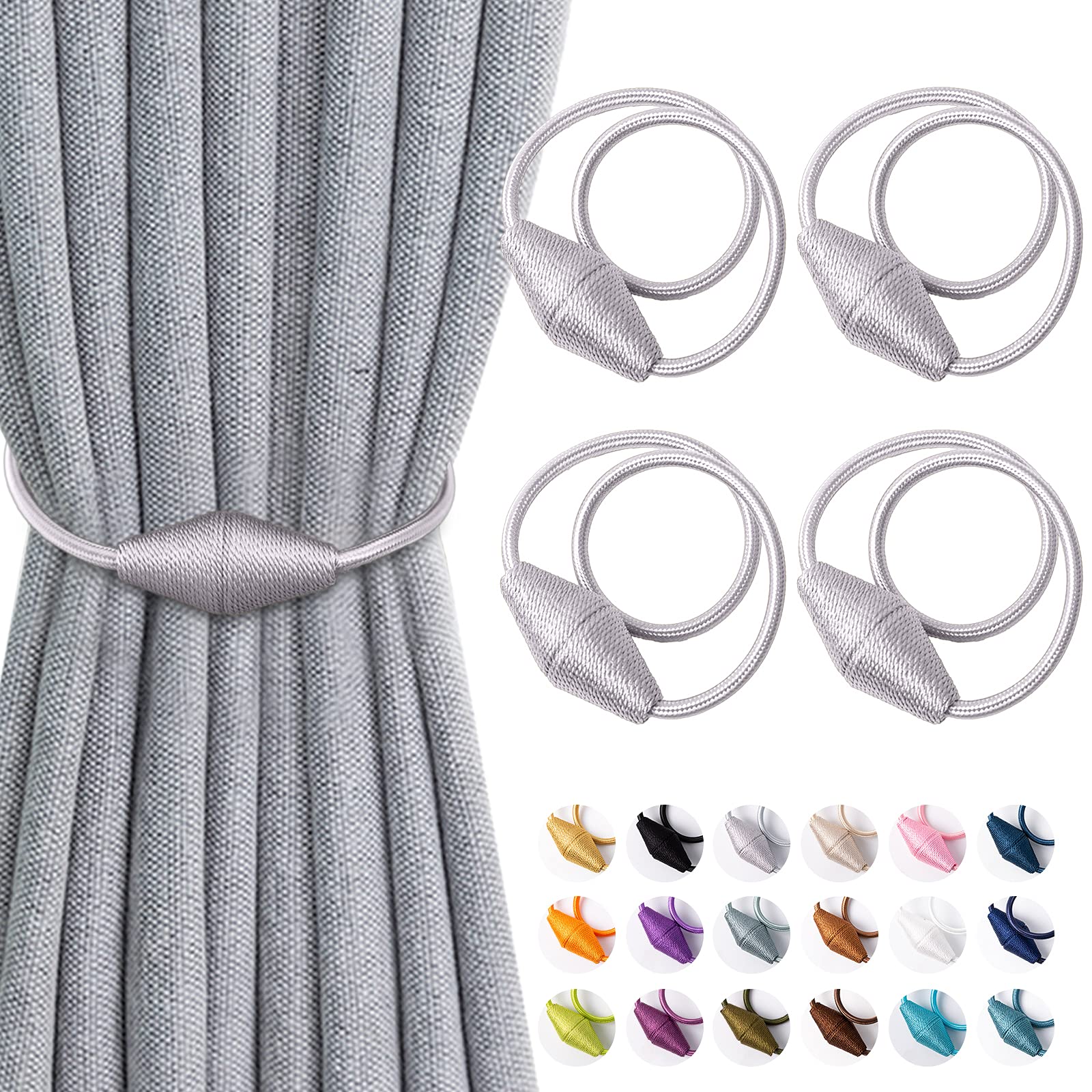 4 Pcs Magnetic Curtain Tie Backs, Conical Curtain Tiebacks Modern Simple Style Drape Tie Backs Curtain Holdbacks, Magnetic Curtain Buckle Clips for Home Hotel Office Window Drapery Decoration (Grey)