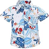 Boys' Hawaiian Shirt Summer Cartoon Print Casual Shirt Short Sleeve Button Down Shirt, Children's Cute Top
