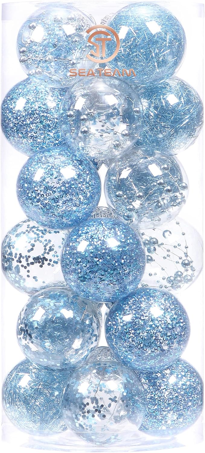 Ornaments - Sea Team Shatterproof Clear Plastic Christmas Ball Ornaments Decorative Xmas Balls Baubles Set with Stuffed Delicate Decorations (70mm/2.76 inch 24-Pack, Babyblue)