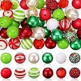 Sintuff 50 Pcs Christmas Bubblegum Beads Bulk 20 mm Red Green Colored Acrylic Plastic Spacer Gumball Beads for Xmas DIY Bracelet Pendant Necklace