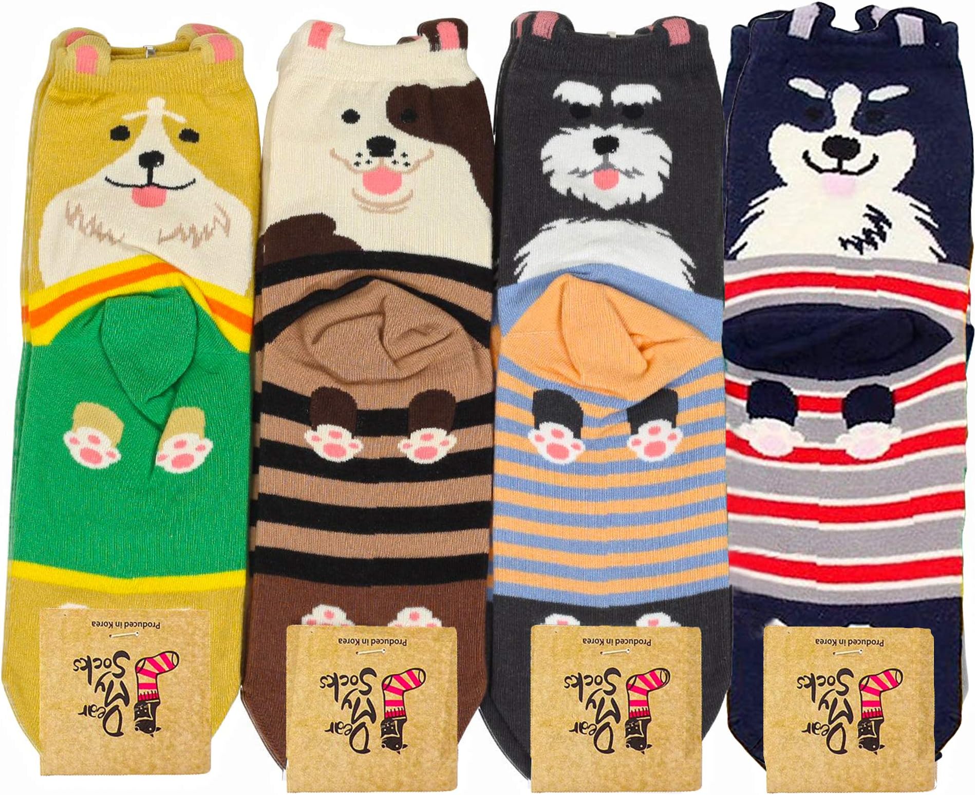 DearMy Womens Funny Design Casual Cotton Crew Socks | Art Patterned| Gifts for Women and Girls(Boys) (Cute dog 4 pairs)