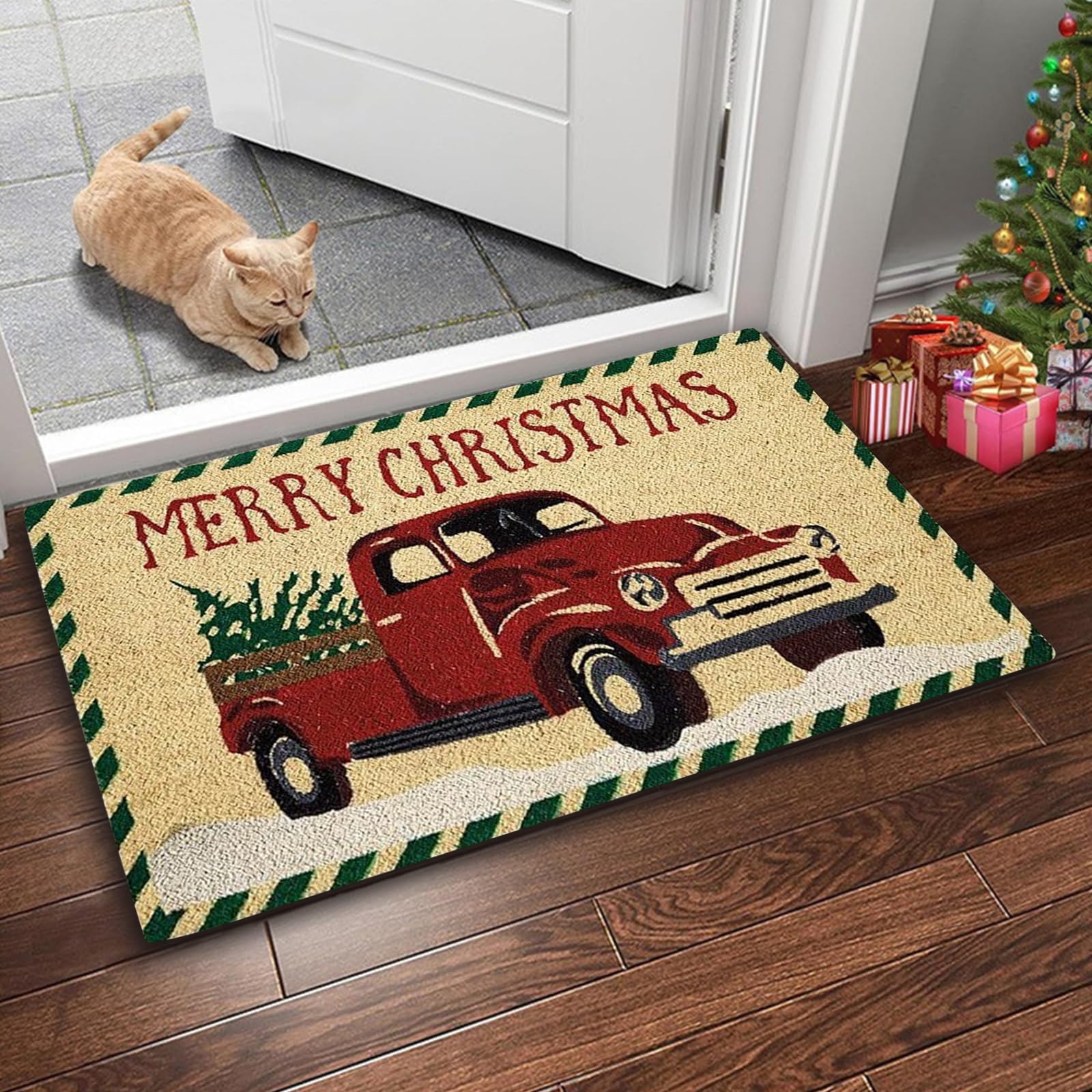 Fosdick Christmas Tree Truck Welcome Mat, Non-Slip Outdoor/Indoor 40x60cm