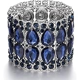 EVER FAITH Wedding Prom Jewelry Austrian Rhinestones Double Layers Teardrop Elastic Stretch Bracelet for Women