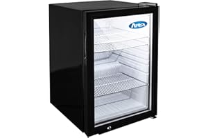 Atosa CTD-3 17 1/4" Countertop Reach-in Glass Merchandiser Display Refrigerator for Cafeteria Deli Convenient Stores | LED Lighting, 1-Swing Door, 3-Shelf, 2.4 Cu Ft Capacity | Black Coated, 115v