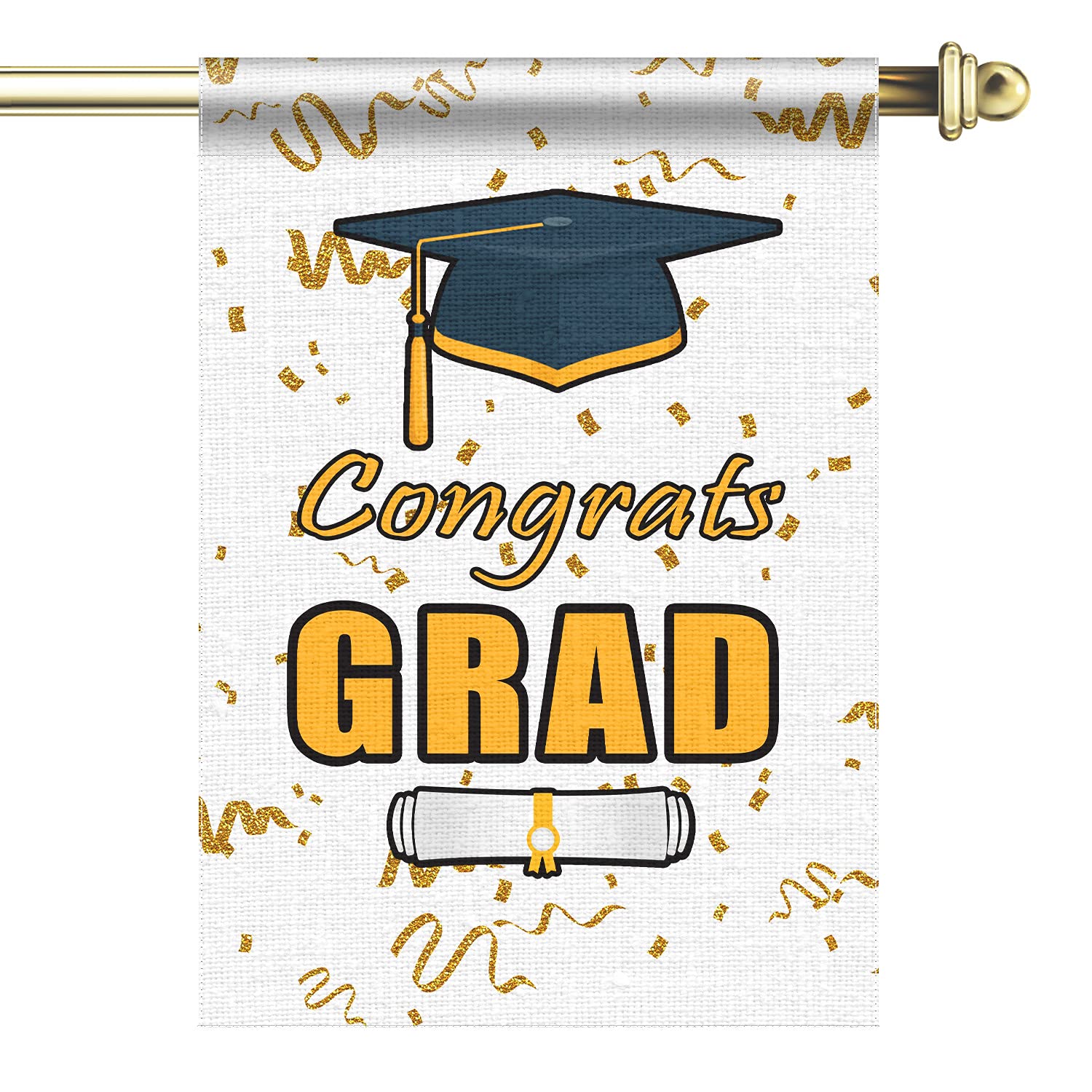 YIWANDA Graduation Garden Flag House Flag, Congrats Grad Congratulations Yard Flags Double Sided, Burlap Celebrate Class of 2021 Diploma Cap Vertical Signs Banners Gifts Outdoor Decorations Decor (House Flag- 28 x 40 inch)
