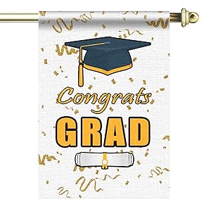 YIWANDA Graduation Garden Flag House Flag, Congrats Grad Congratulations Yard Flags Double Sided, Burlap Celebrate Class of 2021 Diploma Cap Vertical Signs Banners Gifts Outdoor Decorations Decor (House Flag- 28 x 40 inch)