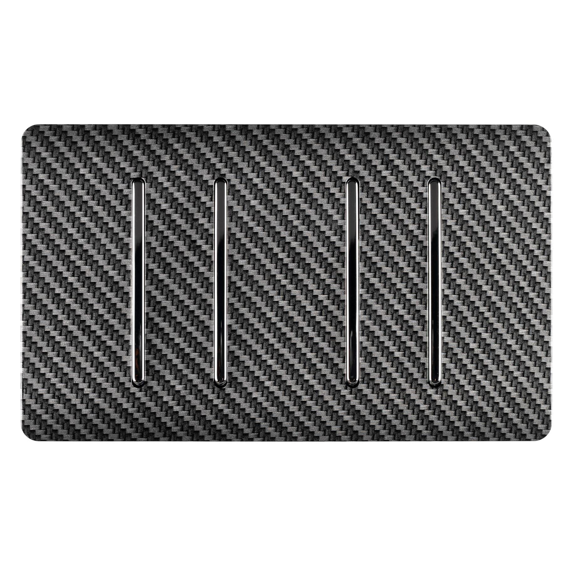 Trendi 4 Gang 2 Way 240V Screwless Raised Front Twin Plate Plastic Artistic Modern Glossy 10 Amp Chrome Rocker Quad Electrical Wall Light Switch Carbon Fibre - ART-SS44CF